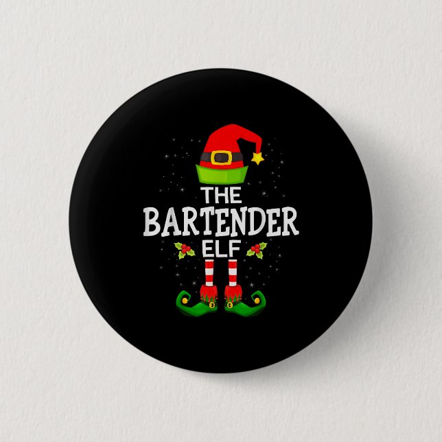 The Bartender Elf Christmas Family Matching Pajama Knapp (Framsida)