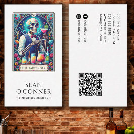The Bartender Tarot Skeleton QR Visitkort