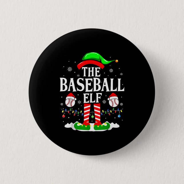 The Baseball Elf Funny Christmas Srt Lovers Xmas E Knapp (Framsida)
