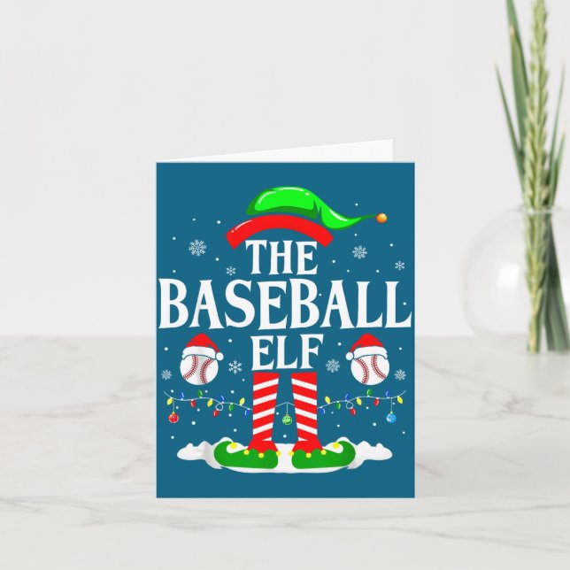 The Baseball Elf Funny Christmas Srt Lovers Xmas E Kort (Framsida)