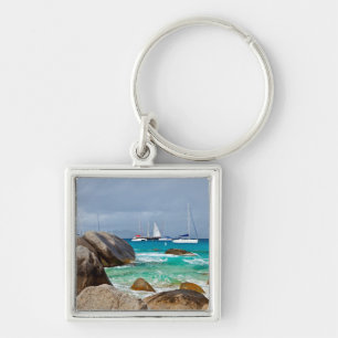 The Baths, Virgin Gorda, Brittiska Jungfruöarna Fyrkantig Silverfärgad Nyckelring
