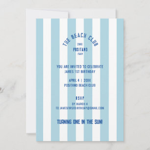 The Beach Club Blue Cabana Stripe 1-årsdag Inbjudningar