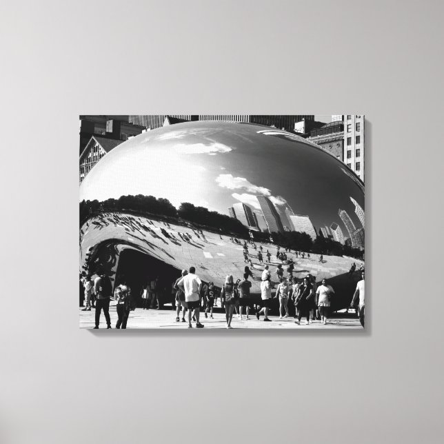 The Bean | Chicago i svart-vit landskapsbild Canvastryck (Framsida)