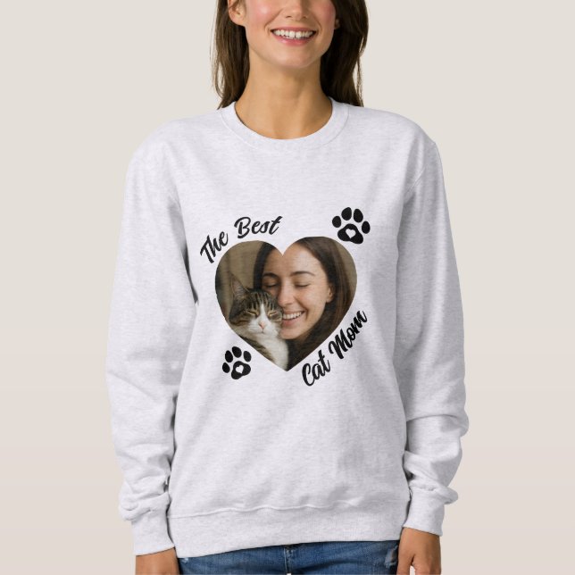"The Best Cat Mom" Personalized Photo Heart  T Shirt (Framsida)