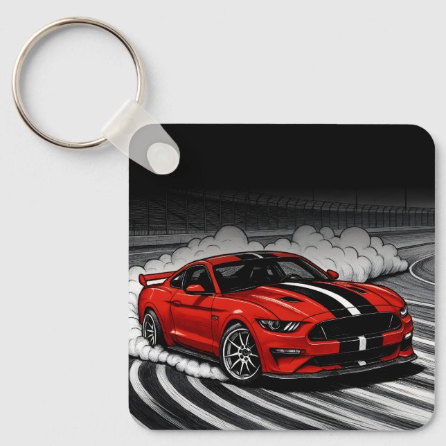 The Best Drift Car Red Muscle Keychain Nyckelring (Framsida)