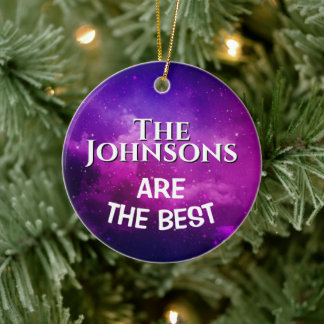 The Best" Family | Deep Violet Space & Stars Custo Julgransprydnad Keramik