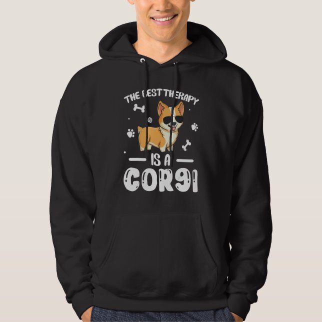 The Best Therapy Is A Corgi Dog Lover Owner Funny Hoodie (Framsida)