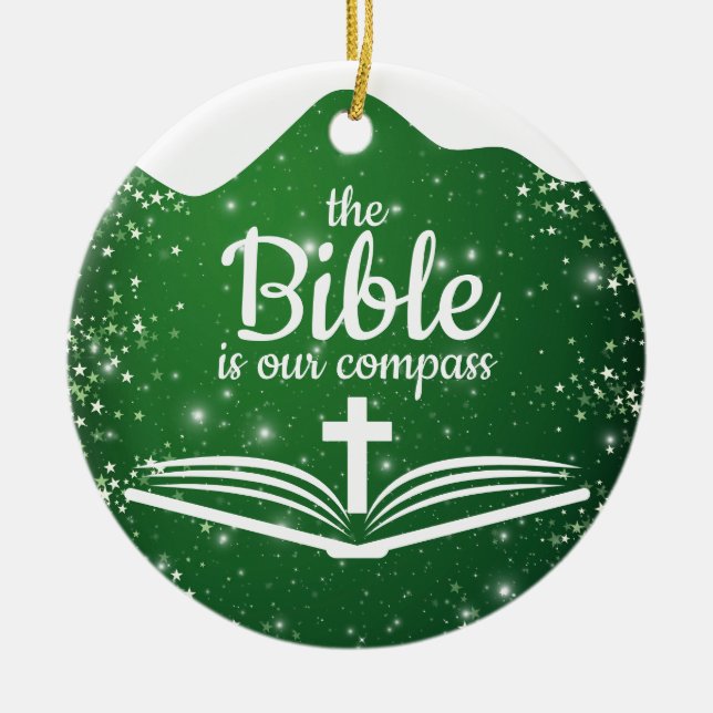 The Bible is our Compass Bible Verse Festive  ⛪️🎄 Julgransprydnad Keramik (Framsidan)