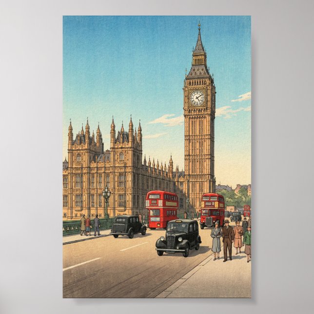 The Big Ben Clock Tower Japanese Woodblock Print Poster (Framsidan)