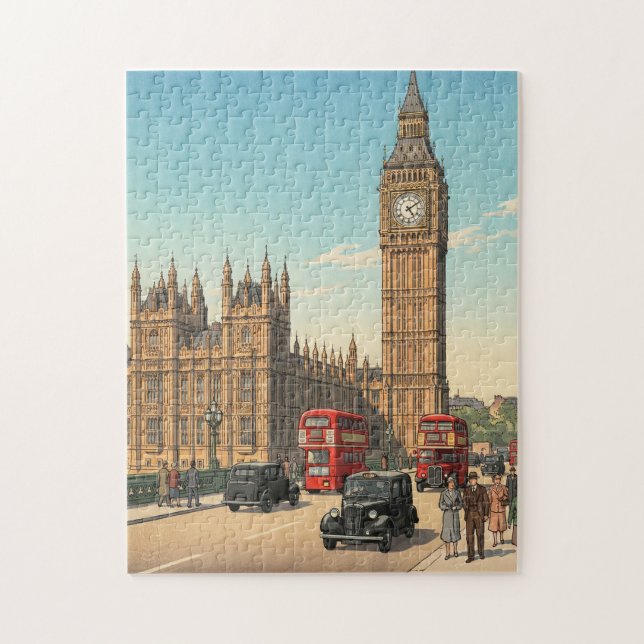 The Big Ben Clock Tower Japanese Woodblock Print Pussel (Vertikal)