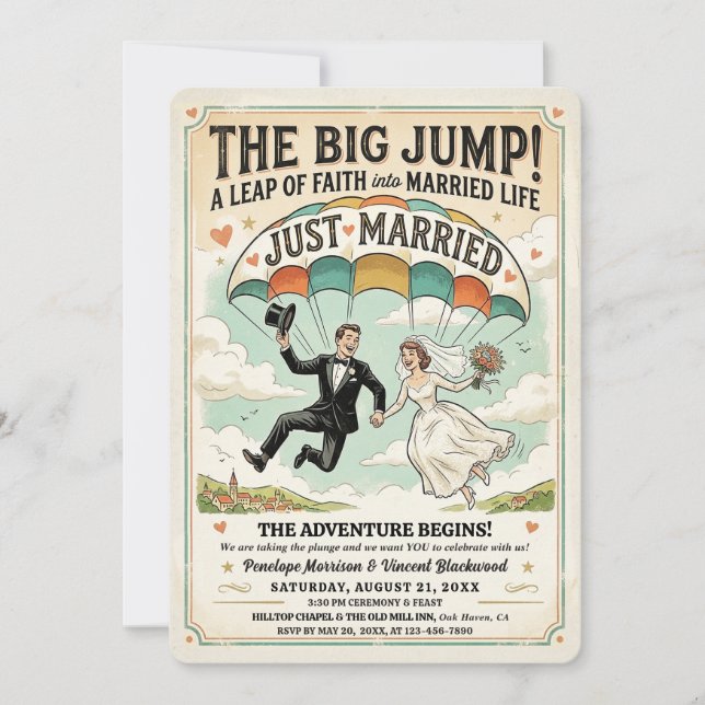 The Big Jump Gazette Bröllop Inbjudningar (Framsida)
