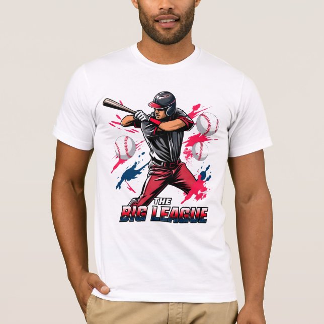 "The Big League" Dynamisk Baseballspelare Aktion T Shirt (Framsida)