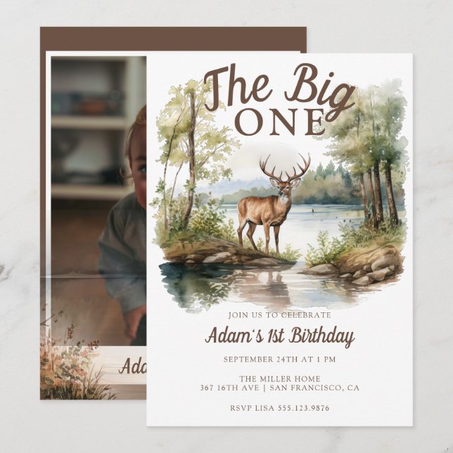The Big One | Rustik Födelsedag Födelsedag Inbjudningar (Fram/baksida)