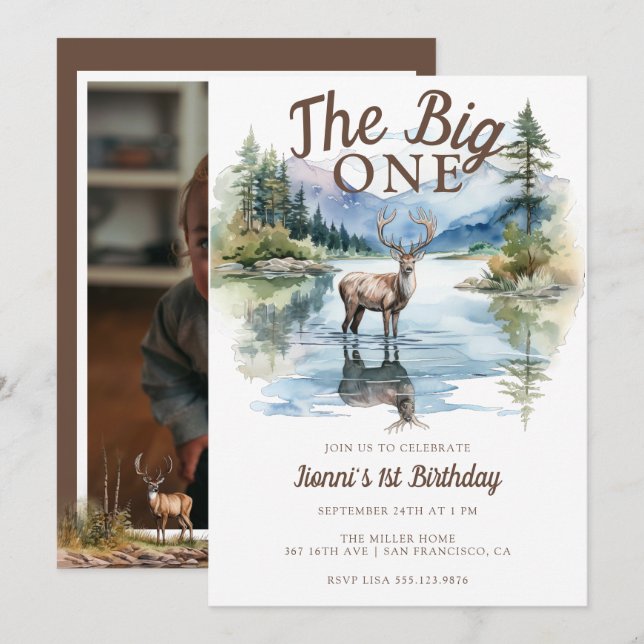 The Big One | Rustik Födelsedag Födelsedag Inbjudningar (Fram/baksida)