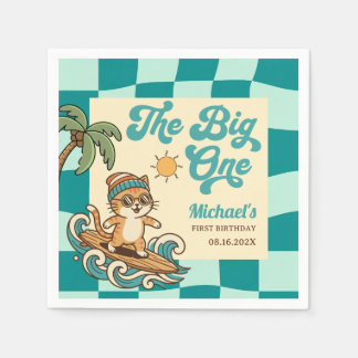 The Big One Surfer Cat Retro Summer 1st Birthday  Pappersservett