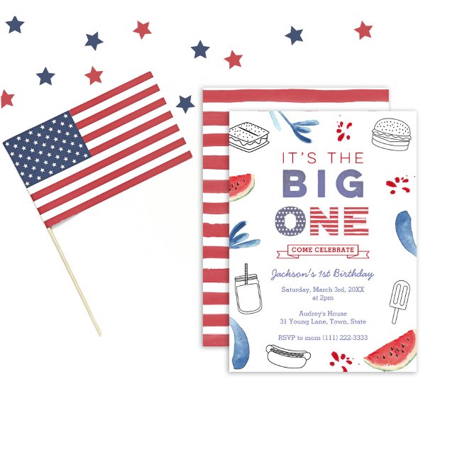 The Big One USA Flag 1:a födelsedagsfest, Unisex Inbjudningar (Skapare uppladdad)