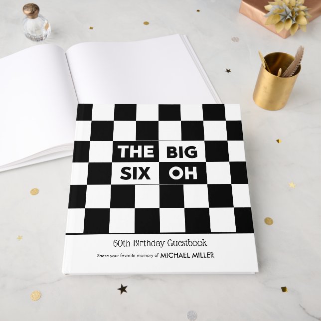 The Big Six Oh Black White Checkered 60th Birthday Gästböcker (Framsidan öppen)