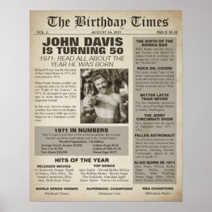 The Birthday Times 1971 Sign för 50-årsdagen Poster