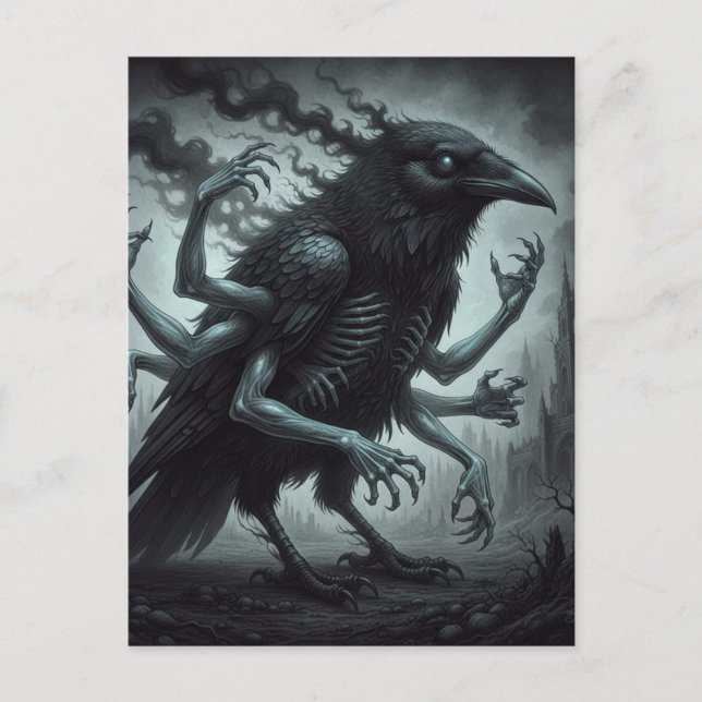 The black bird with human arms dark fantasy  vykort (Framsida)