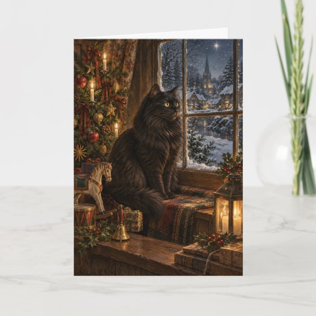 The Black Cat at Christmas| Greeting Card Kort (Framsida)