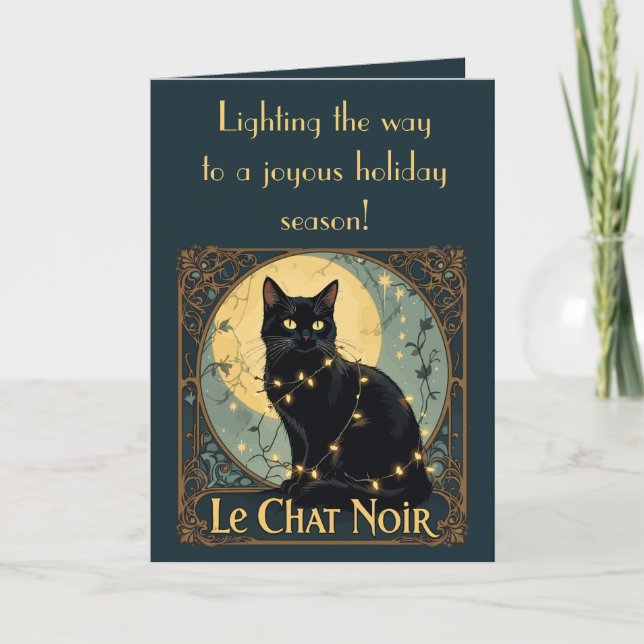 The Black Cat Fairy Lights On Festive Nights Kort (Framsida)
