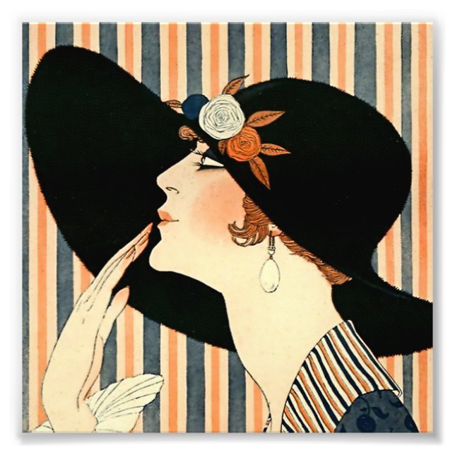 "The Black Hat" Art Deco av George Barbier Fototryck (Framsidan)