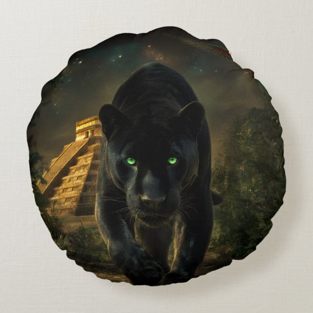 The Black Puma and the Green Macaw Rund Kudde (Baksidan)