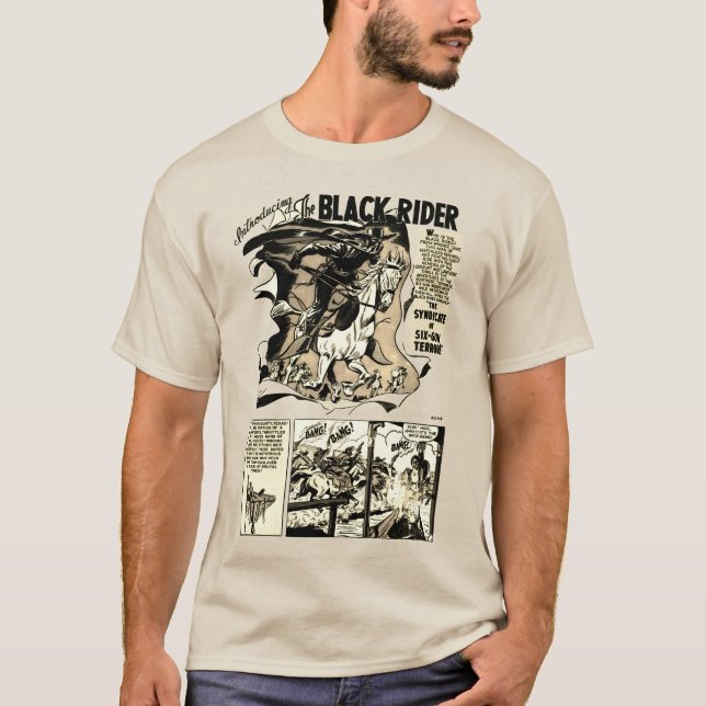 "The Black Rider" Action Comic Strip T-Shirt (Framsida)