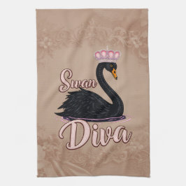 The black swan, queen of the water.  kökshandduk