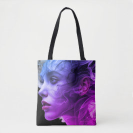The Blue + Purple Girl in Smoke on a Tote Bag Tygkasse