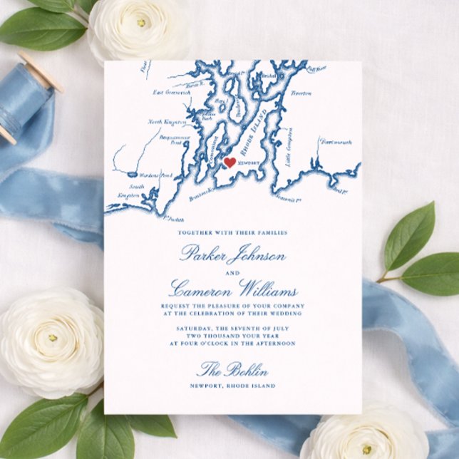 The Bohlin Wedding Invitation – Newport RI Map Inbjudningar (The Bohlin Wedding Invitation Newport RI Wedding at  Newport Yachting Club by Coastal Map Designs)
