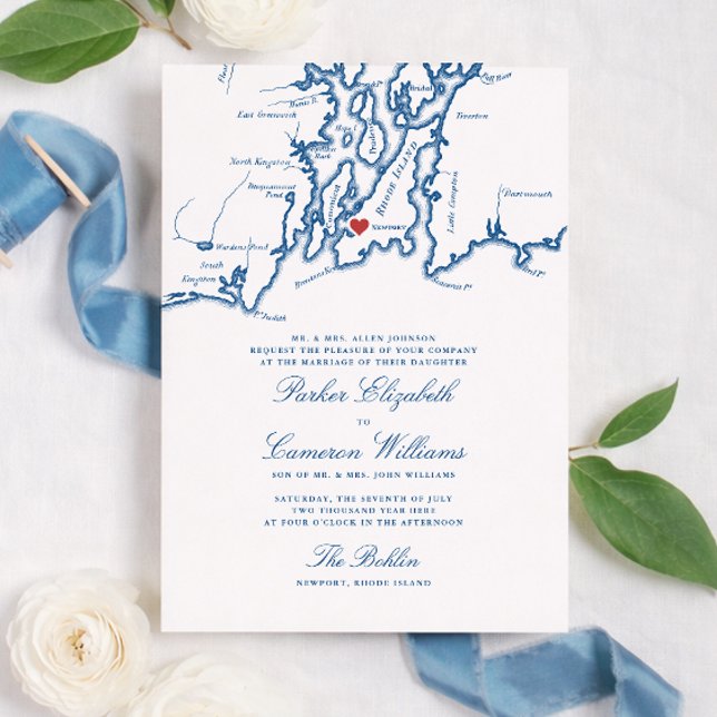 The Bohlin Wedding Invitation – Newport RI Map Inbjudningar (The Bohlin Wedding Invitation Newport Harbor Rhode Island Elegant Wedding Newport Yachting Club)