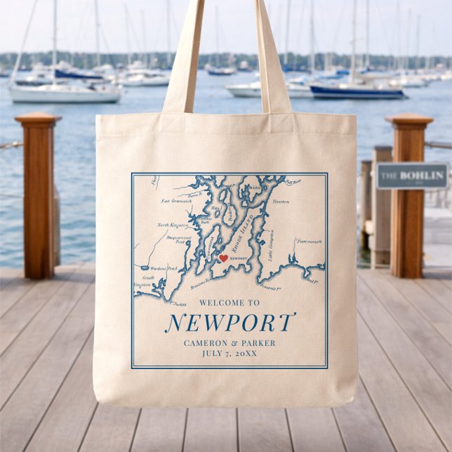 The Bohlin Wedding Welcome Tote Bag Newport RI Map Tygkasse (The Bohlin Wedding Welcome bag Newport Harbor Narragansett Bay Map from Coastal Map Designs)