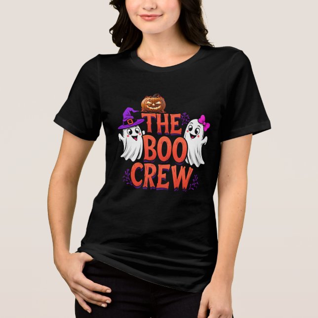 The Boo Crew Halloween Ghosts & Pumpkin Cartoon T Shirt (Framsida)