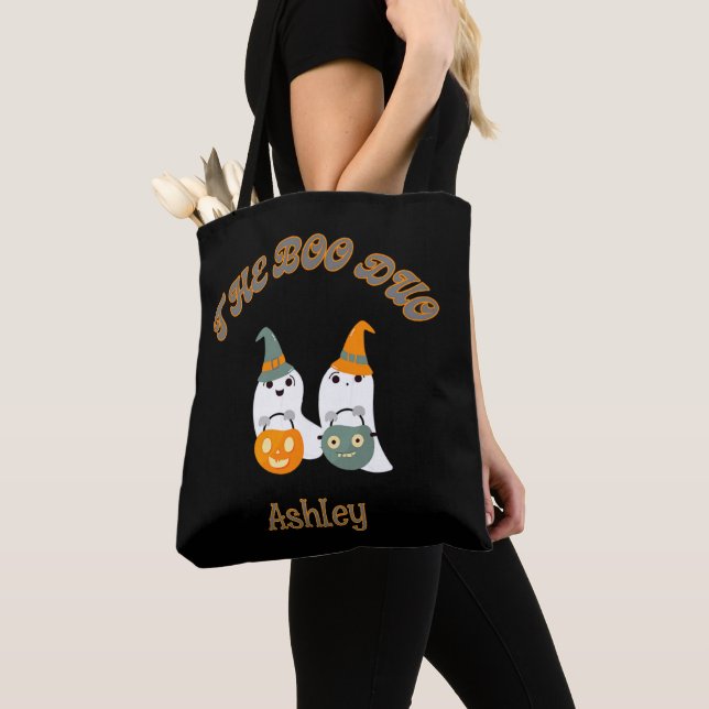The Boo Duo - Cute Halloween Ghosts Tote Bag Tygkasse (Närbild)