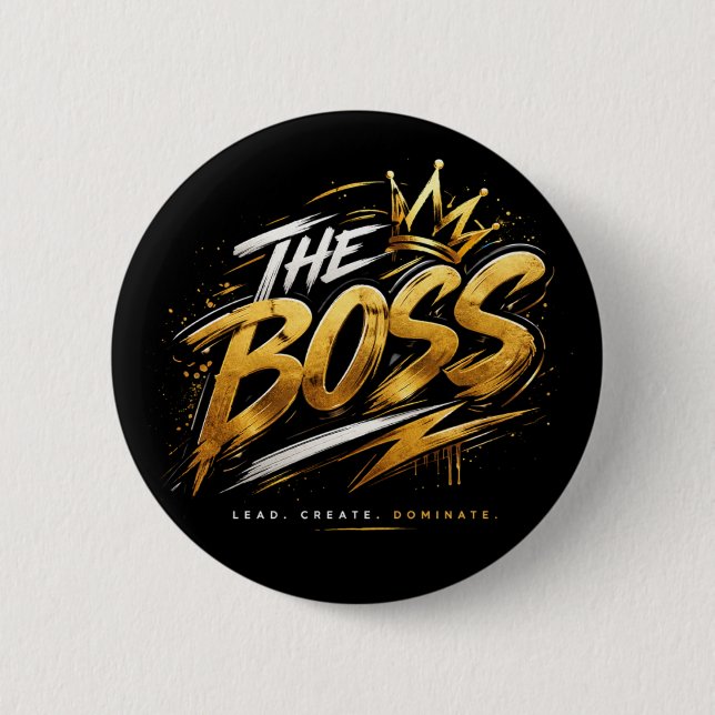 The Boss Crown – Guld Motivation Kraftknapp 🔥 Knapp (Framsida)