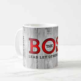 THE BOSS Leder Andra Följer på Rustikt Trä Kaffemugg
