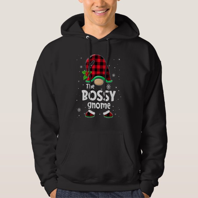 The Bossy Gnome Buffalo Plaid Christmas Matching F Hoodie (Framsida)