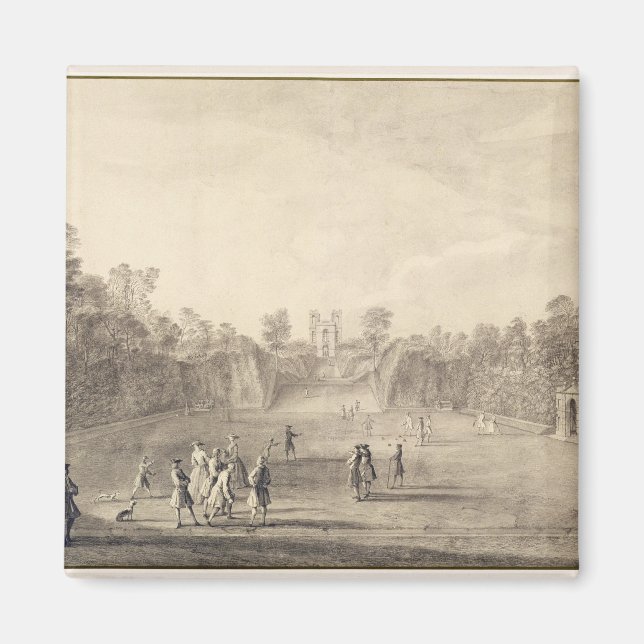 The Bowling Grönt at Claremont, 1738 (engrave) Magnet (Framsidan)
