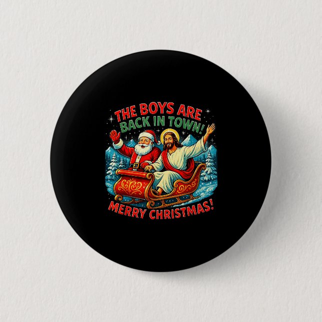The Boys Are Back In Town Merry Christmas Design  Knapp (Framsida)