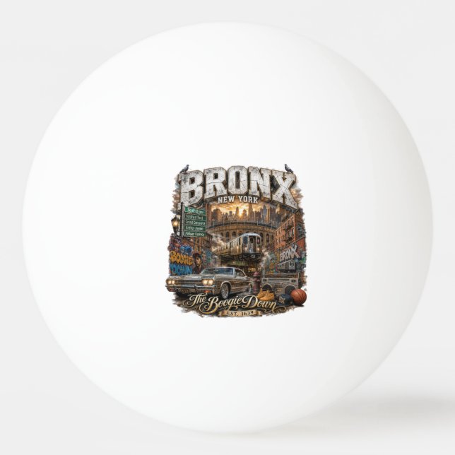 The Bronx New York Boogie Down Urban Collage Pingisboll (Framsidan)