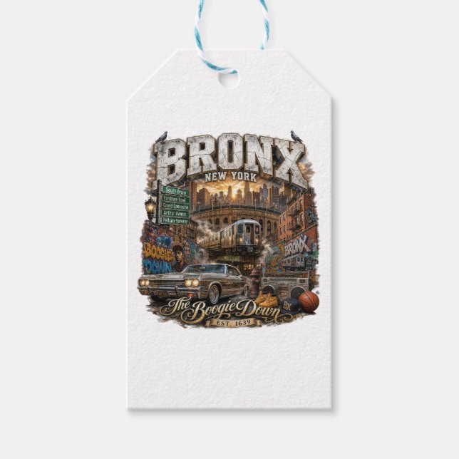 The Bronx New York Boogie Down Urban Collage Presentetikett (Framsidan)