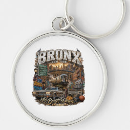 The Bronx New York Boogie Down Urban Collage Rund Silverfärgad Nyckelring