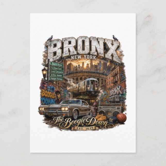 The Bronx New York Boogie Down Urban Collage Vykort (Framsida)