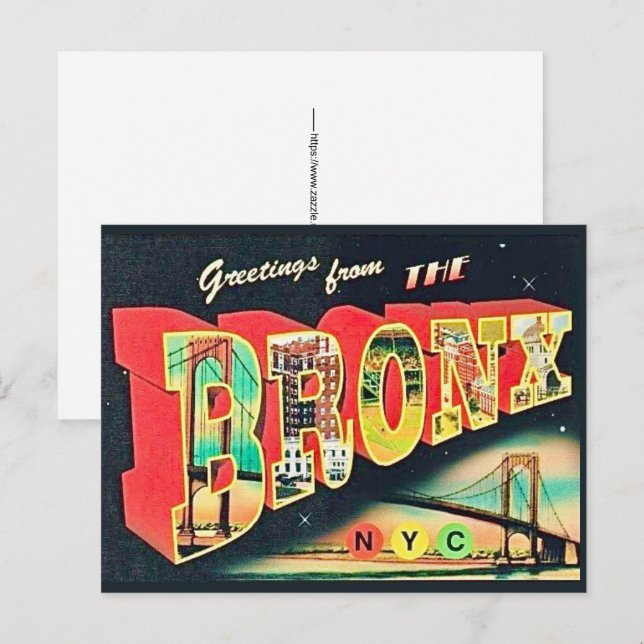 The Bronx NY Retro Postkort Vykort (Fram/baksida)