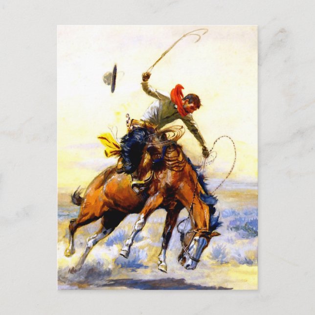 “The Bucker” västerländsk konst av Charles M Russe Vykort (Framsida)