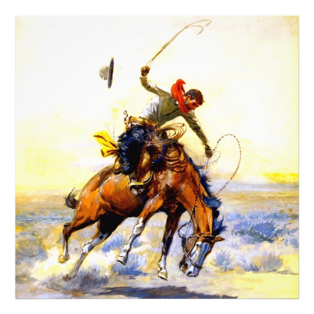 "The Bucker" Western Art av Charles M Russell Fototryck (Framsidan)