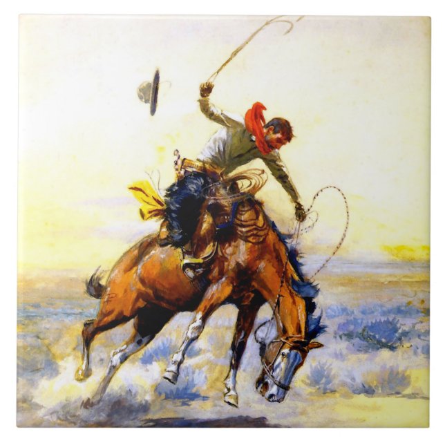 "The Bucker" Western Art av Charles M Russell Kakelplatta (Framsidan)