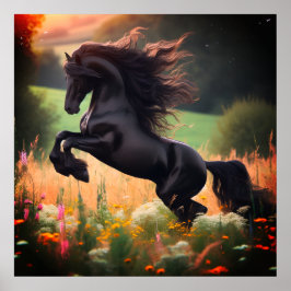 The Bucking Black Stallion Poster on 24x24 Poster