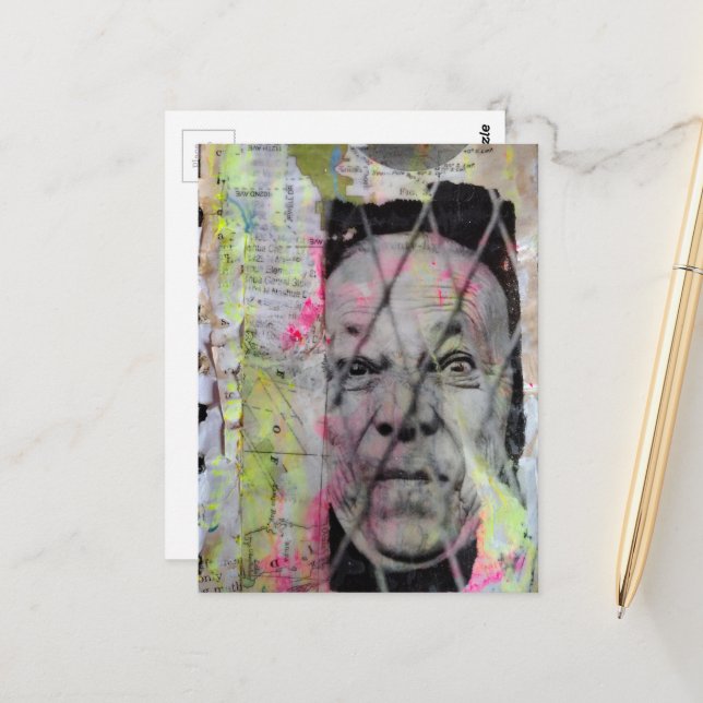 the caged man junk journal Mixed Media Collage Vykort (Fram/Back In Situ)